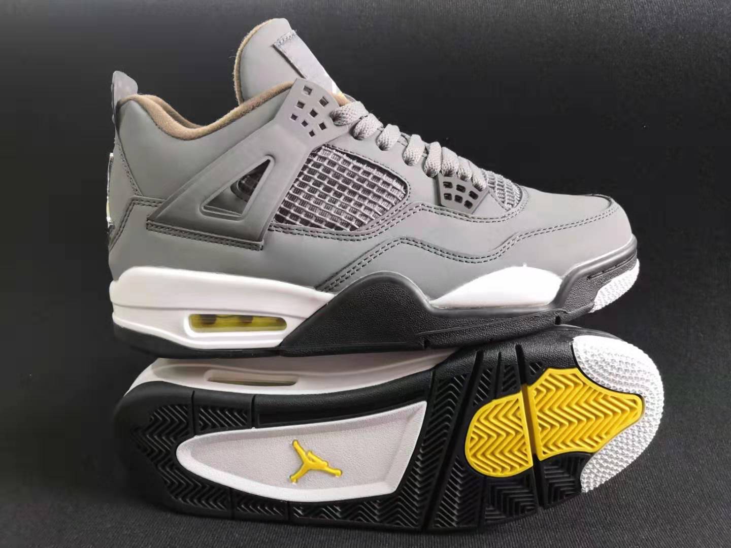 2019 Air Jordan 4 Retro Silver Grey Yellow Shoes - Click Image to Close